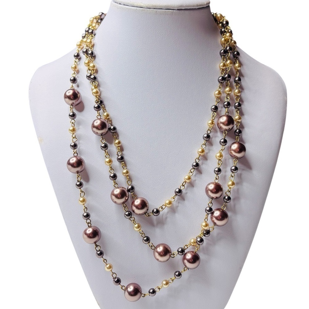 New MAJESTIC Triple-Strand Cascade Metallic Bronze Necklace